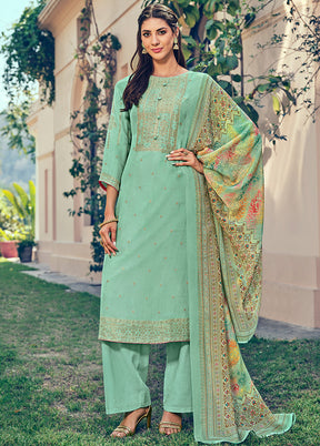 3 Pc Turquoise Unstitched Pure Silk Suit Set VDSL16052028 - Indian Silk House Agencies