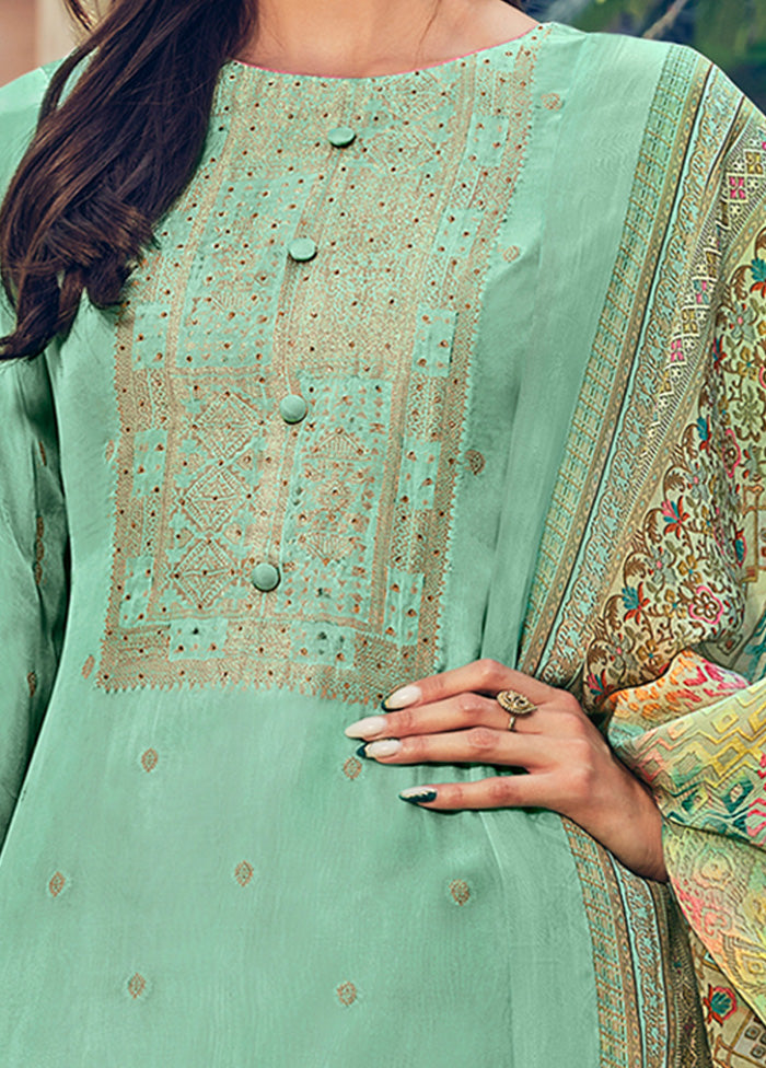 3 Pc Turquoise Unstitched Pure Silk Suit Set VDSL16052028 - Indian Silk House Agencies