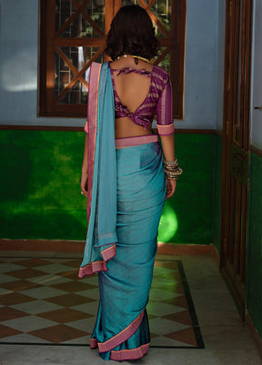 Teal Spun Silk Zari Woven Saree With Blouse Piece - Indian Silk House Agencies