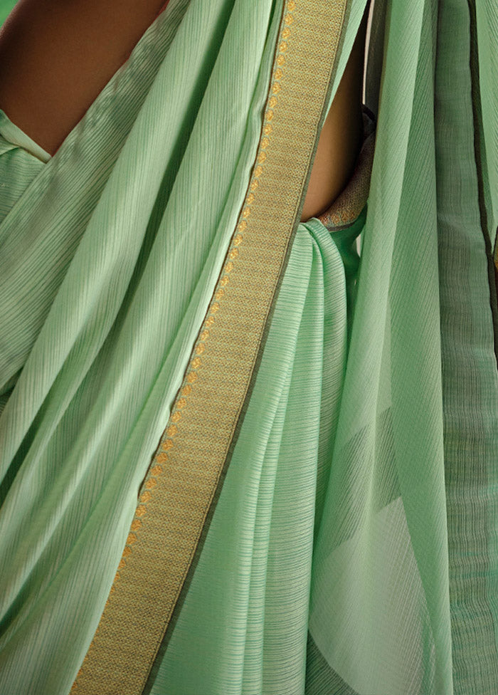 Green Dupion Silk Saree With Blouse Piece