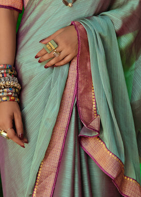 Olive Green Spun Silk Zari Woven Saree With Blouse Piece - Indian Silk House Agencies