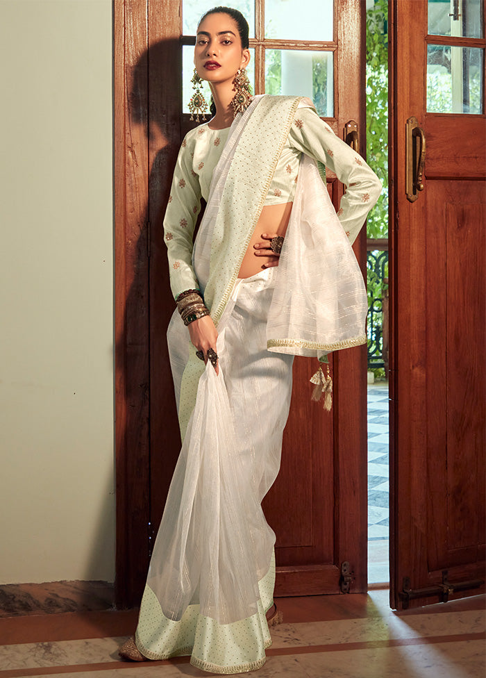 White Organza Embroidered Saree With Blouse Piece - Indian Silk House Agencies