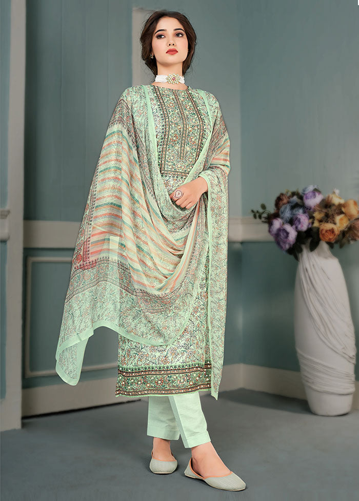 3 Pc Green Unstitched Silk Suit Set