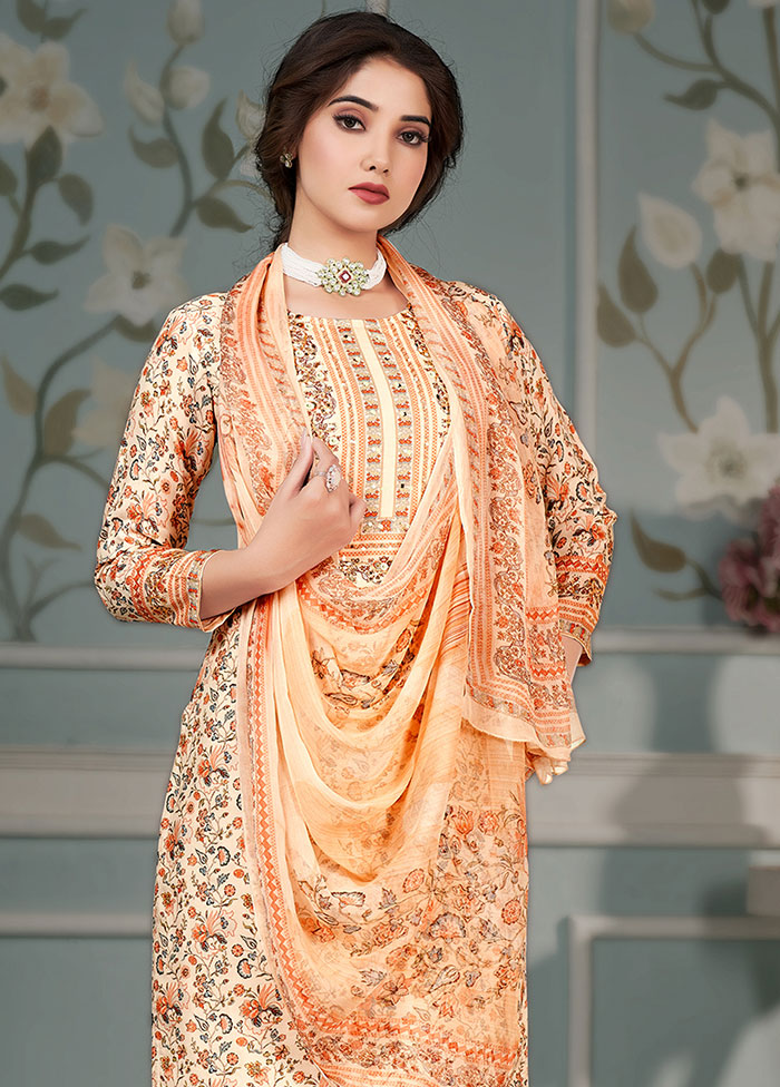 3 Pc Peach Unstitched Cotton Suit Set VDSL25052027 - Indian Silk House Agencies