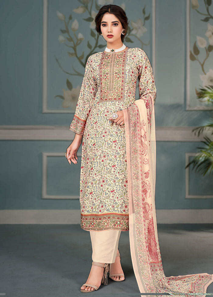 3 Pc Multicolor Unstitched Silk Suit Set