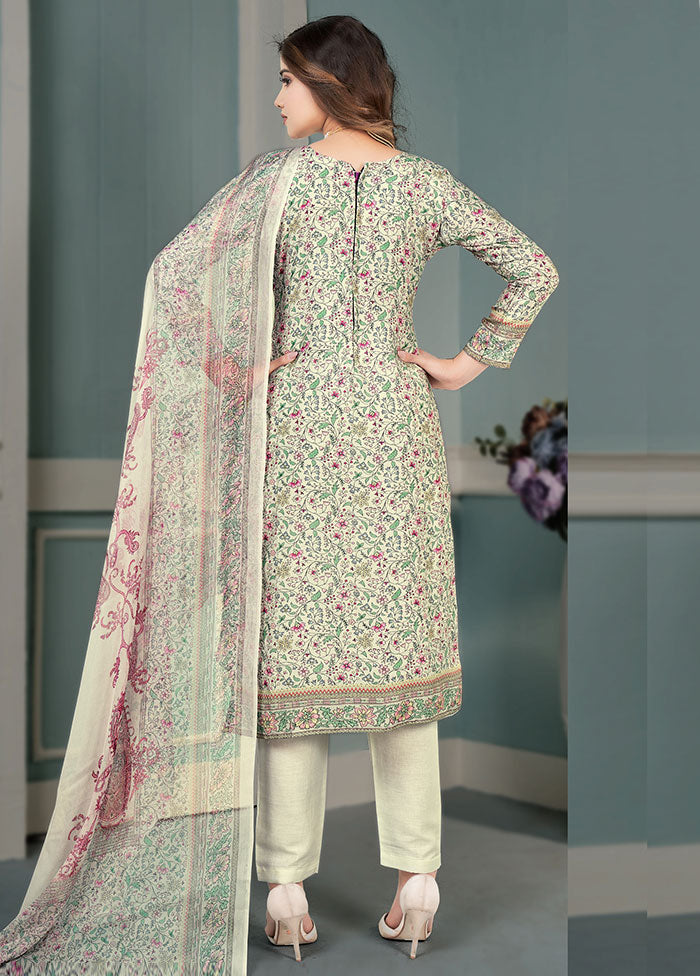 3 Pc Light Green Unstitched Cotton Suit Set VDSL25052030 - Indian Silk House Agencies