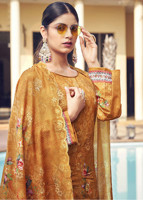 3 Pc Mustard Unstitched Silk Suit Set VDSL25052032 - Indian Silk House Agencies