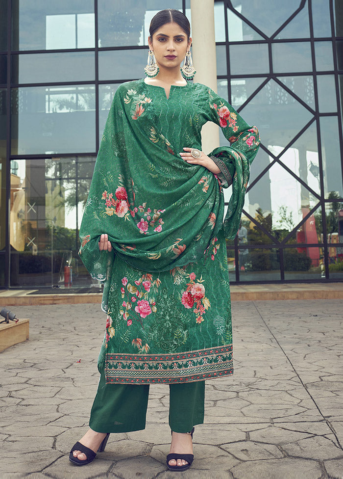 3 Pc Green Unstitched Silk Printed Suit Set VDSL25052033 - Indian Silk House Agencies