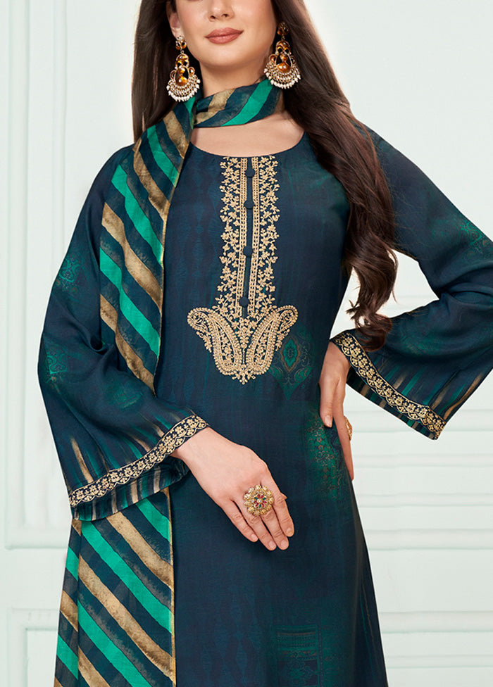 3 Pc Navy Blue Unstitched Silk Suit Set