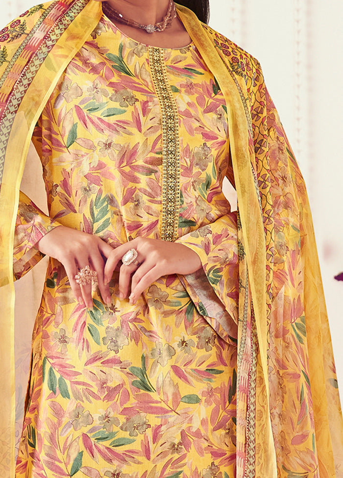 3 Pc Yellow Unstitched Pure Cotton Suit Set