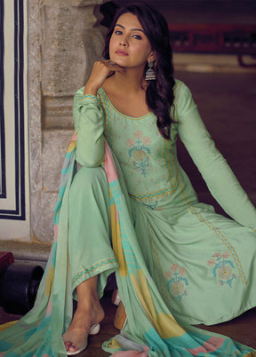 3 Pc Green Unstitched Rayon Suit Set