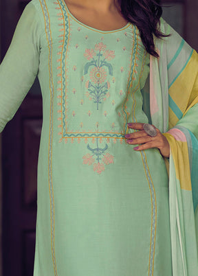 3 Pc Green Unstitched Silk Suit Set