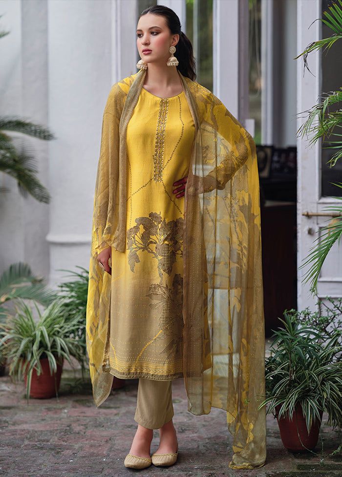 3 Pc Yellow Unstitched Rayon Suit Set