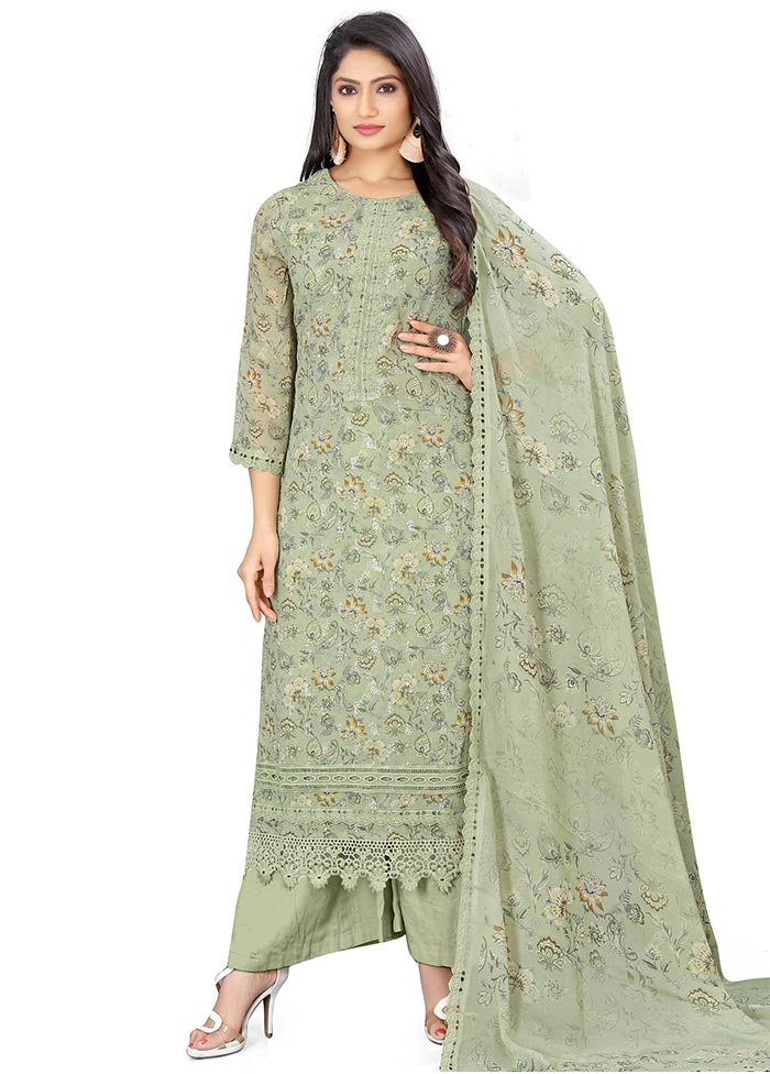 3 Pc Green Unstitched Georgette Suit Set