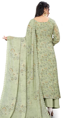 3 Pc Green Unstitched Georgette Suit Set