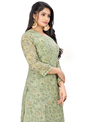 3 Pc Green Unstitched Georgette Suit Set