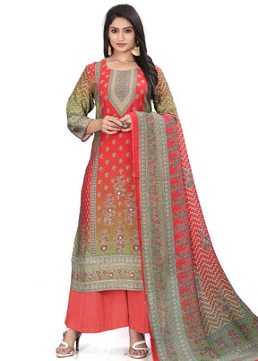 3 Pc Multicolor Unstitched Silk Suit Set