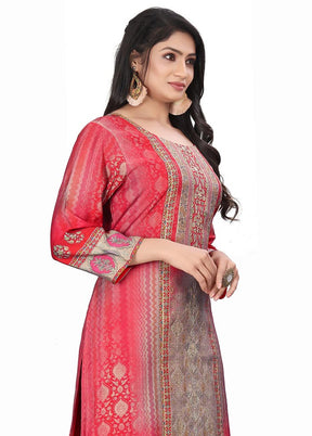 3 Pc Red Unstitched Silk Suit Set