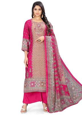 3 Pc Magenta Unstitched Silk Suit Set