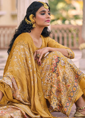 3 Pc Mustard Unstitched Silk Suit Set