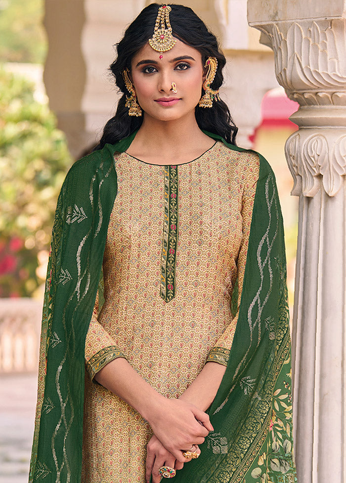 3 Pc Beige Unstitched Silk Suit Set