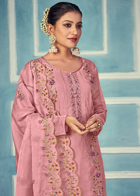 3 Pc Pink Unstitched Net Suit Set