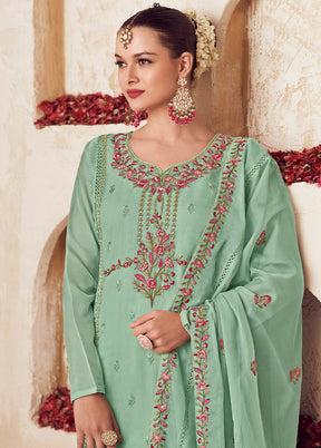 3 Pc Green Unstitched Net Suit Set