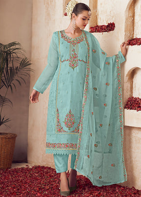 3 Pc Turquoise Unstitched Net Suit Set