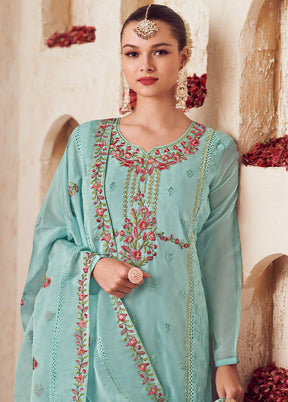 3 Pc Turquoise Unstitched Net Suit Set