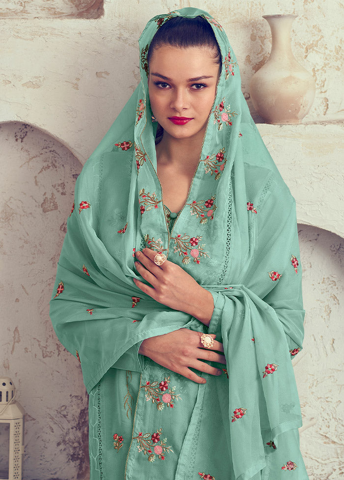 3 Pc Turquoise Unstitched Net Suit Set