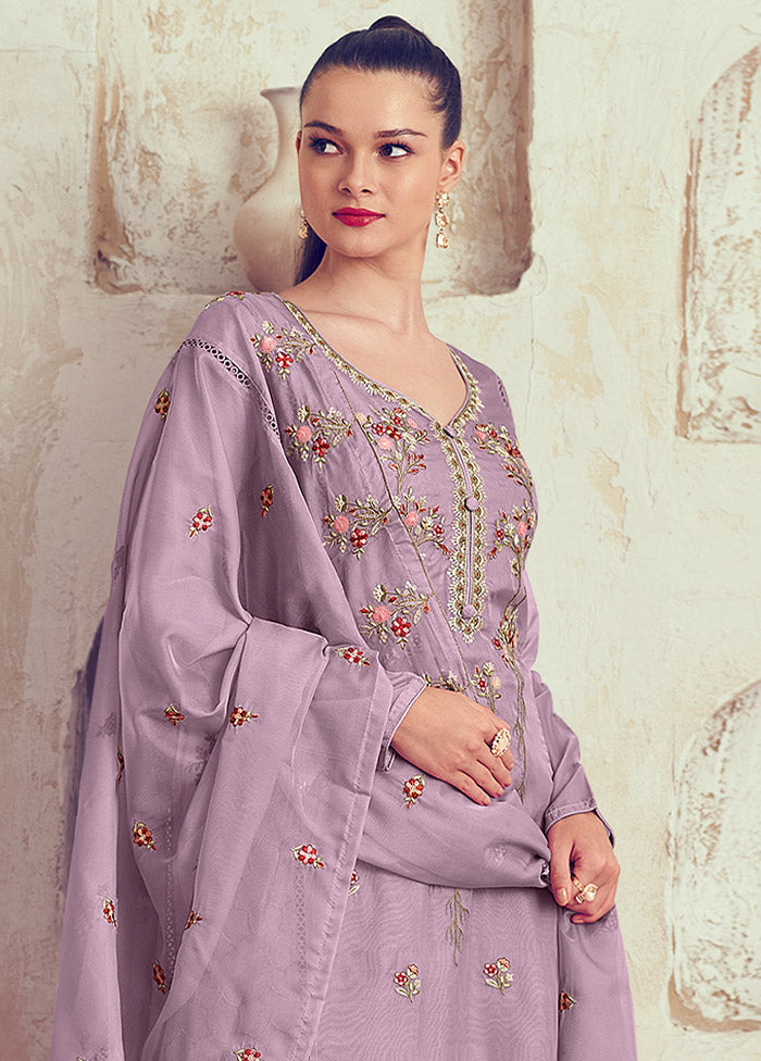 3 Pc Mauve Unstitched Net Suit Set