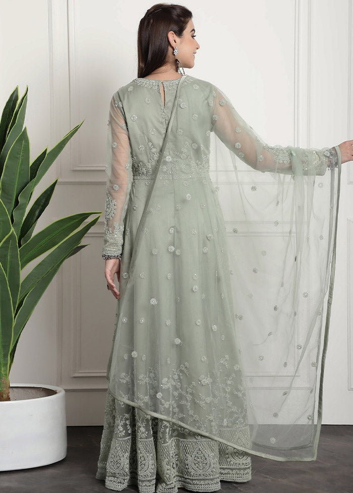 Green Semi Stitched Net Indian Dress