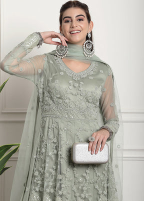 Green Semi Stitched Net Indian Dress