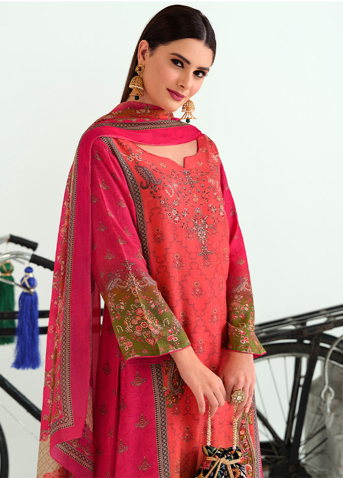 3 Pc Magenta Unstitched Pashmina Suit Set