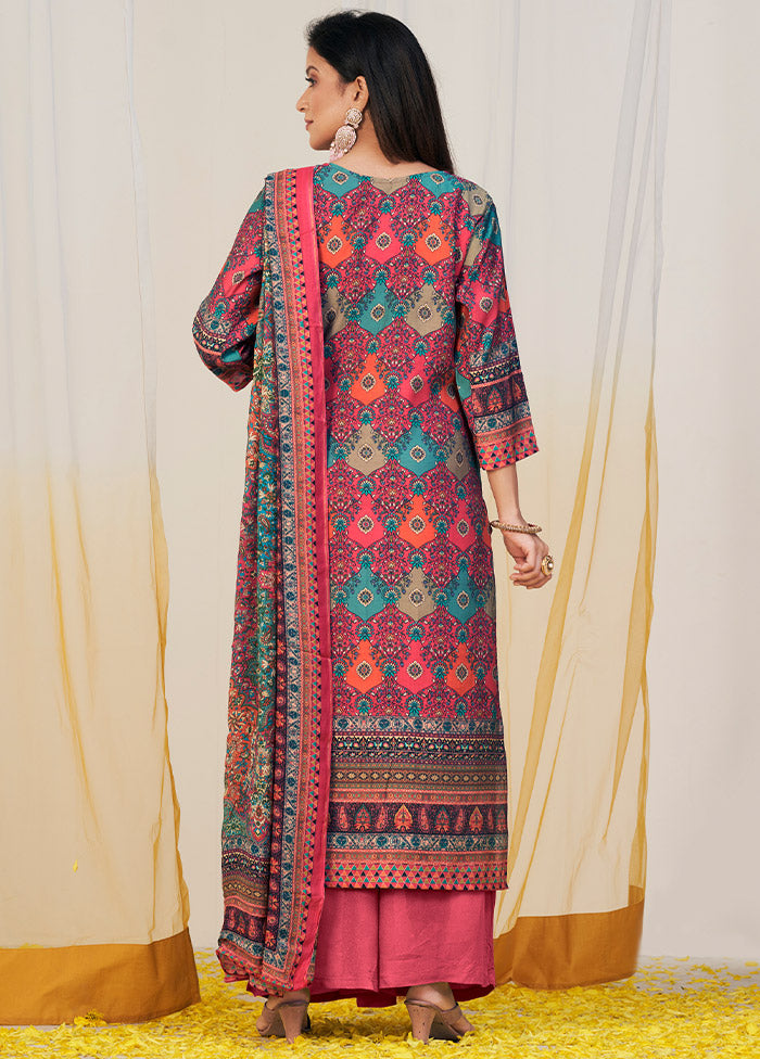 3 Pc Multicolor Unstitched Silk Suit Set