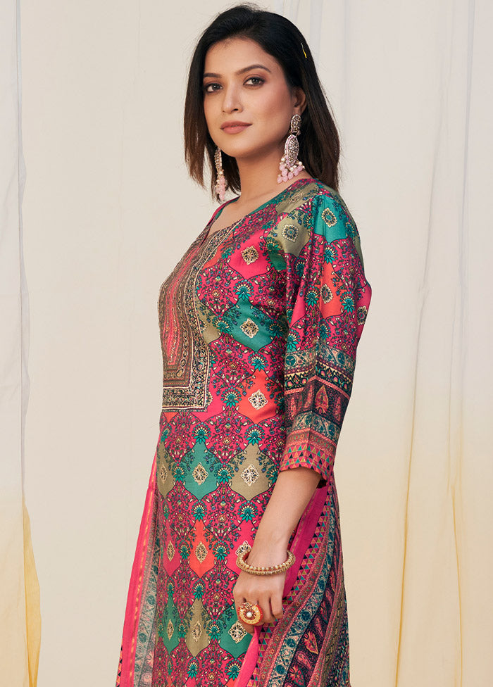 3 Pc Multicolor Unstitched Silk Suit Set