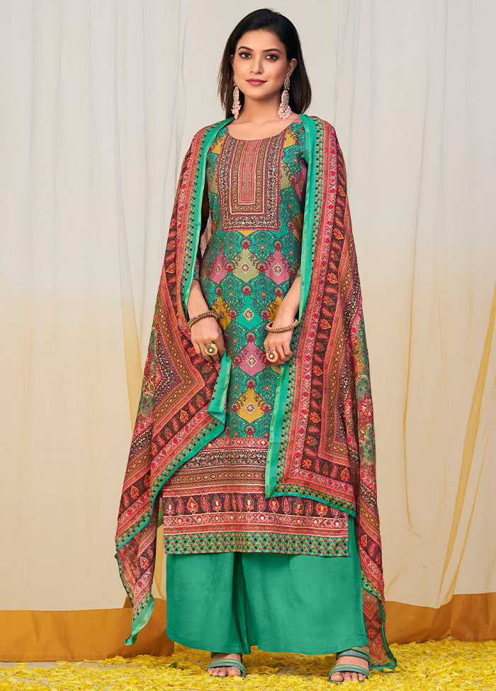 3 Pc Green Unstitched Silk Suit Set