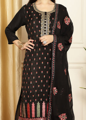 3 Pc Black Unstitched Pure Silk Suit Set