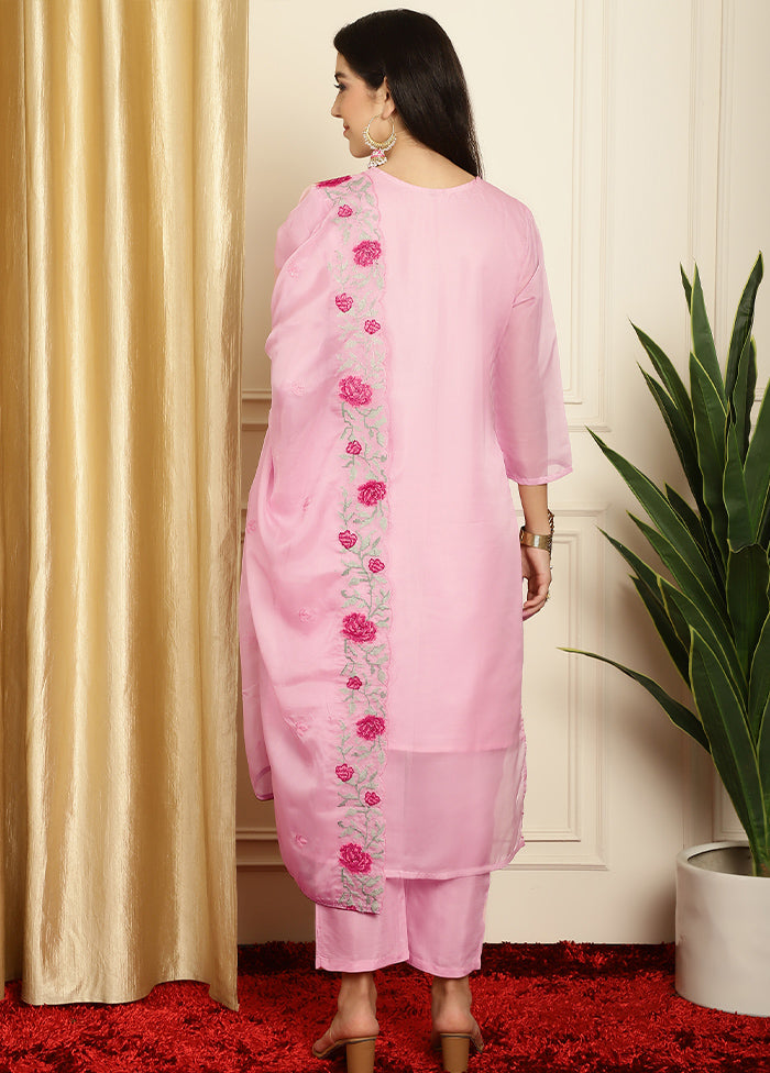 3 Pc Pink Unstitched Pure Santoon Suit Set