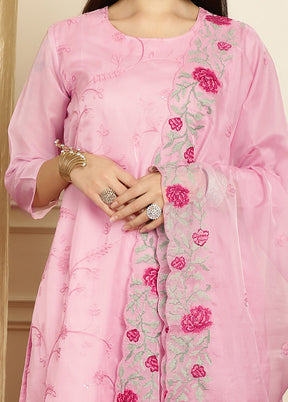 3 Pc Pink Unstitched Pure Santoon Suit Set - Indian Silk House Agencies