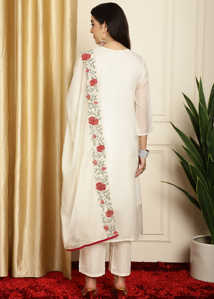 3 Pc Off White Unstitched Net Suit Set