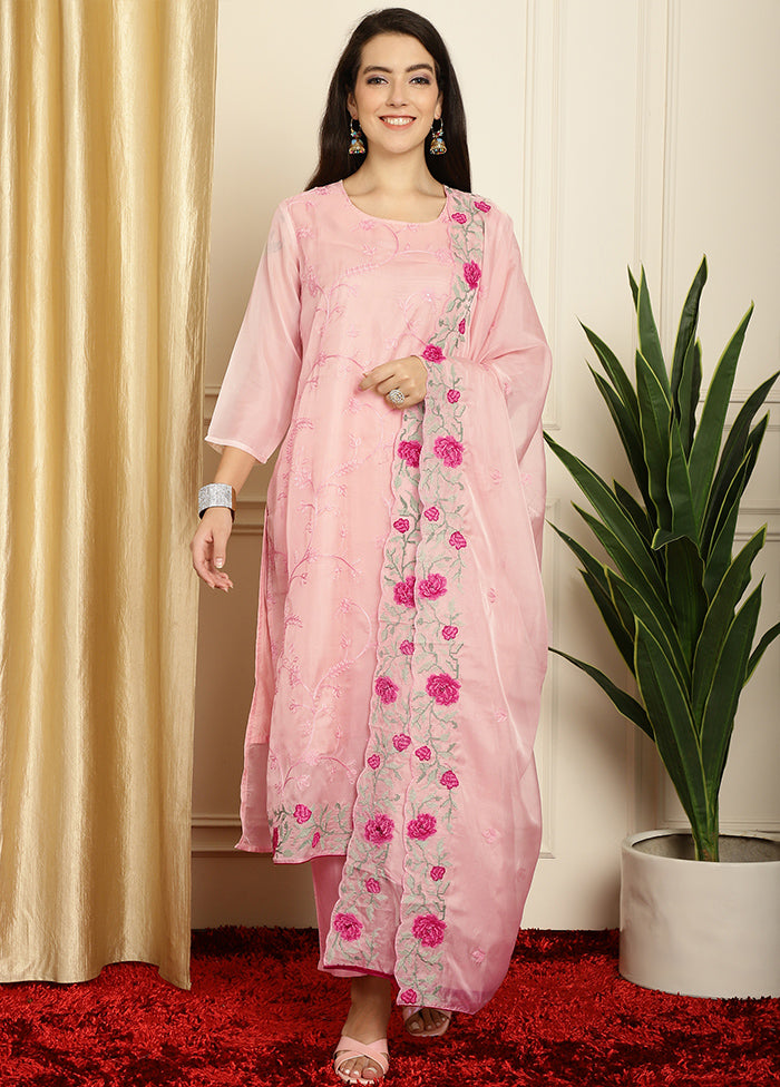 3 Pc Peach Unstitched Net Suit Set