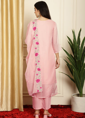 3 Pc Peach Unstitched Net Suit Set