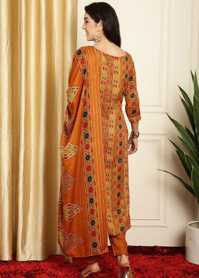 3 Pc Yellow Unstitched Pashmina Suit Set - Indian Silk House Agencies