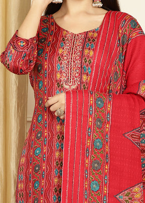 3 Pc Red Unstitched Pashmina Suit Set - Indian Silk House Agencies