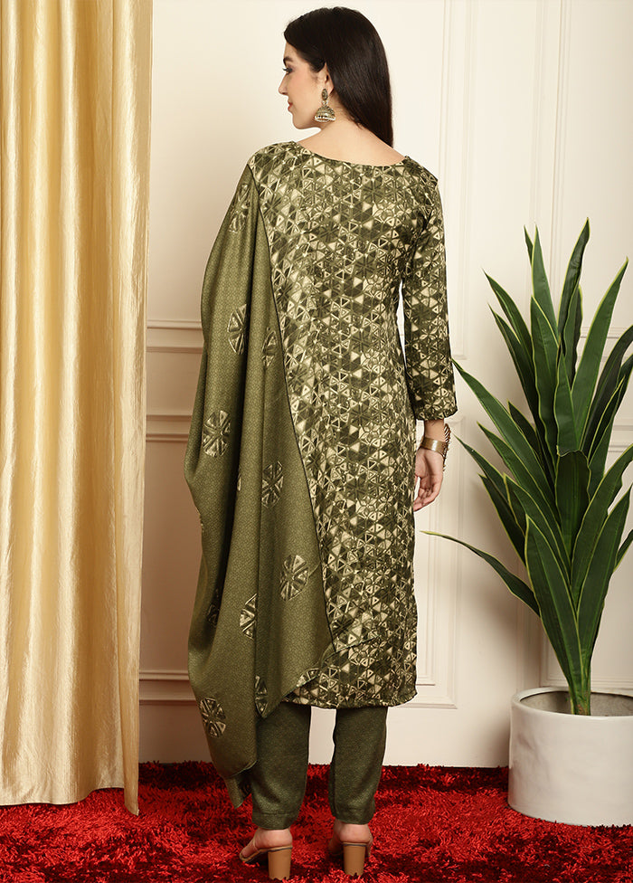 3 Pc Green Unstitched Pashmina Suit Set - Indian Silk House Agencies