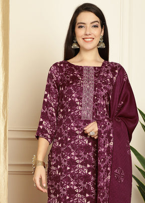 3 Pc Maroon Unstitched Pashmina Suit Set