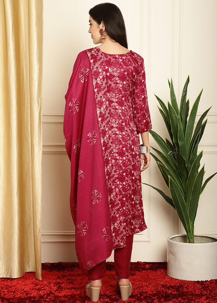 3 Pc Red Unstitched Pashmina Suit Set - Indian Silk House Agencies