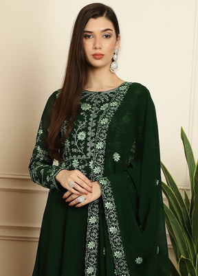 3 Pc Green Semi Stitched Santoon Suit Set