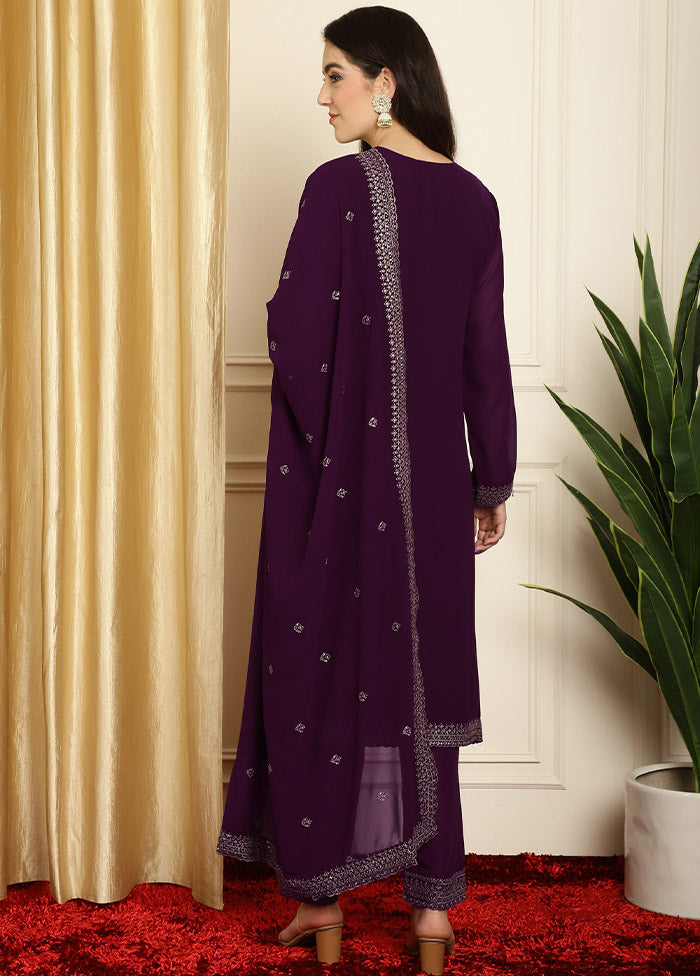 3 Pc Burgundy Unstitched Georgette Suit Set